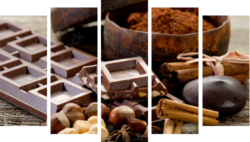 czekolada ze składnikami-czekoladą i składnikami - Obraz pięcioczęściowy, Pentaptyk