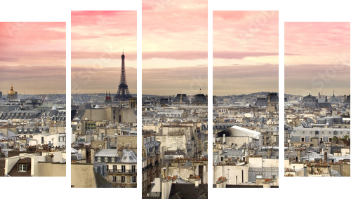 Paryż widok Wieża Eiffla - Obraz pięcioczęściowy, Pentaptyk