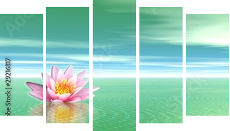 Leluja kwiat w zielonym oceanie - Obraz pięcioczęściowy, Pentaptyk