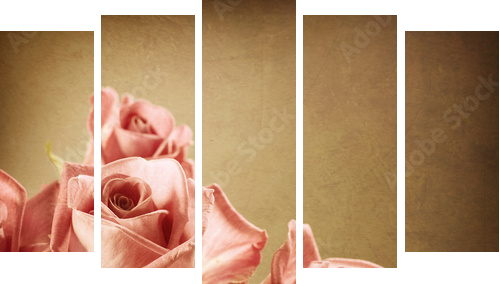 Piękne różowe róże. Vintage w stylu. Sepia toned - Obraz pięcioczęściowy, Pentaptyk
