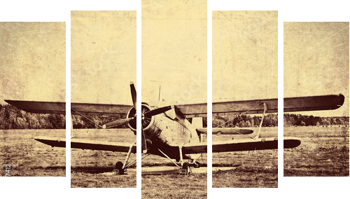 Rocznik fotografia stary biplan - Obraz pięcioczęściowy, Pentaptyk