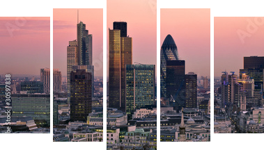 Miasto Londyn przy zmierzchem - Obraz pięcioczęściowy, Pentaptyk