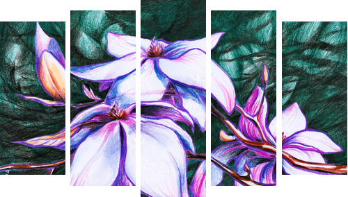 Magnolia - przemijający czas - Obraz pięcioczęściowy, Pentaptyk
