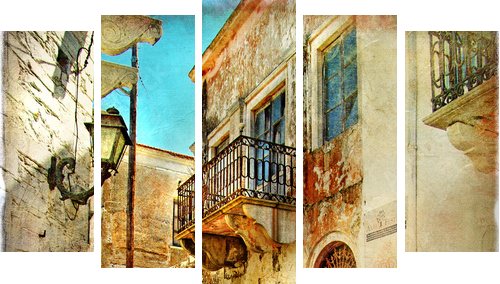 malarskie stare ulice Grecji - Obraz pięcioczęściowy, Pentaptyk