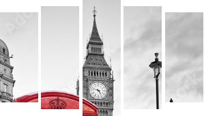 Londyn -  czerwona butka telefoniczna - Obraz pięcioczęściowy, Pentaptyk