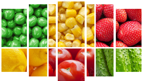 Kolaż świeżych owoców i warzyw - Obraz pięcioczęściowy, Pentaptyk