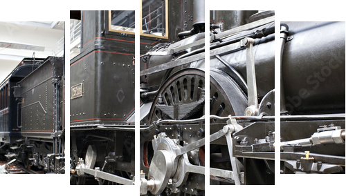 Szczegół stara parowa lokomotywa - Obraz pięcioczęściowy, Pentaptyk