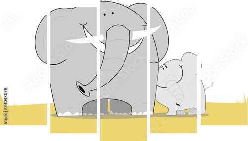 slonie - Obraz pięcioczęściowy, Pentaptyk