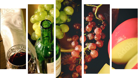 Party Time - wino i ser - Obraz pięcioczęściowy, Pentaptyk