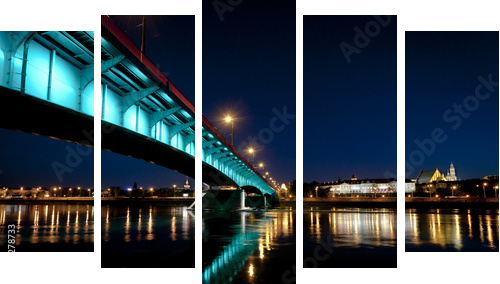 Panorama miasta Warszawy nocą - Obraz pięcioczęściowy, Pentaptyk
