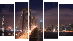 bay bridge i san francisco w nocy panorama - Obraz pięcioczęściowy, Pentaptyk