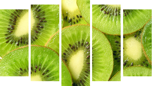 Zielone plasterki soczystego owocu - Obraz pięcioczęściowy, Pentaptyk