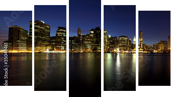 Panorama dolnego Manhattanu o zmierzchu, Nowy Jork - Obraz pięcioczęściowy, Pentaptyk