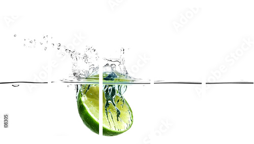 Pół limonki rozpryskuje się w wodzie - Obraz pięcioczęściowy, Pentaptyk