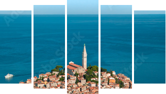 Widok z lotu ptaka Rovinj-Istria w lecie. - Obraz pięcioczęściowy, Pentaptyk