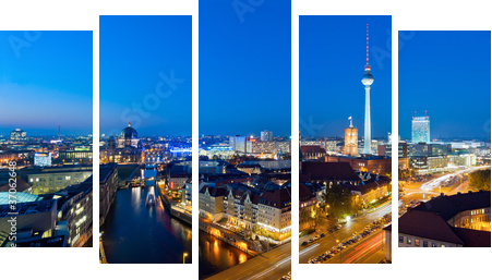 Panorama Berlina w nocy - Obraz pięcioczęściowy, Pentaptyk