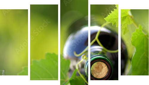 Butelka wina opleciona winoroślą - Obraz pięcioczęściowy, Pentaptyk