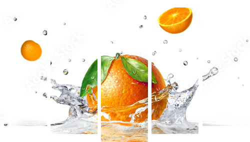 pomarańczowy plusk do czystej wody - Obraz pięcioczęściowy, Pentaptyk