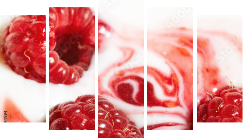 Maliny w śmietankowym kremie - Obraz pięcioczęściowy, Pentaptyk