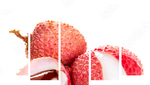 Lychee. Świezi lychees odizolowywający na bielu - Obraz pięcioczęściowy, Pentaptyk