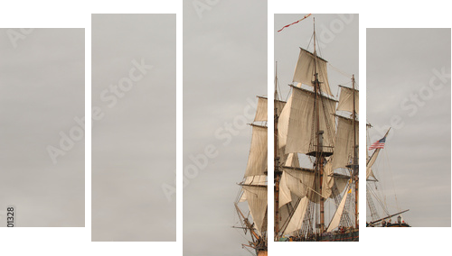 Vintage Frigate żeglowania w banku mgły - Obraz pięcioczęściowy, Pentaptyk