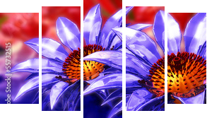 piękna 3d kwiat panoramiczny - Obraz pięcioczęściowy, Pentaptyk
