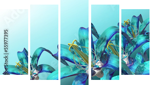 3d niebieskie kwiaty panoramiczne - Obraz pięcioczęściowy, Pentaptyk