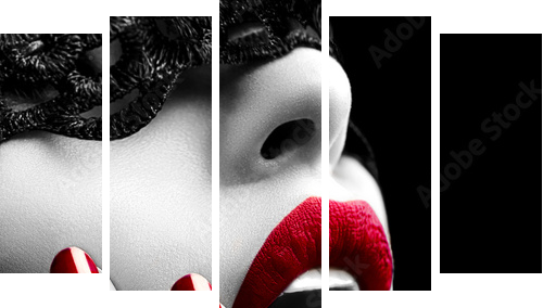 Piękna kobieta z czarnej koronki maska ​​nad jej oczami - Obraz pięcioczęściowy, Pentaptyk