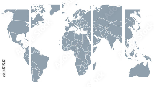 Zarys kontynentów - mapa świata - Obraz pięcioczęściowy, Pentaptyk
