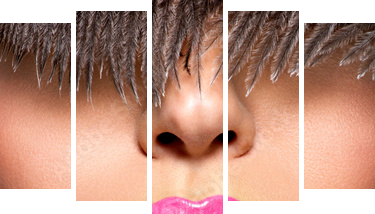 Zbliżenie Piękne kobiece usta z różową szminką - Obraz pięcioczęściowy, Pentaptyk