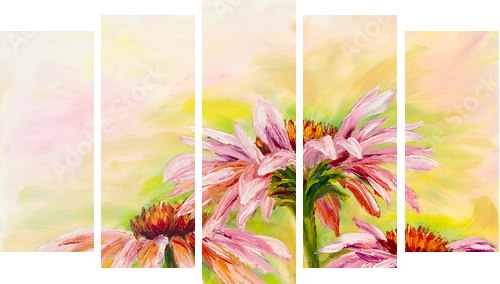 Echinacea, obraz olejny - Obraz pięcioczęściowy, Pentaptyk