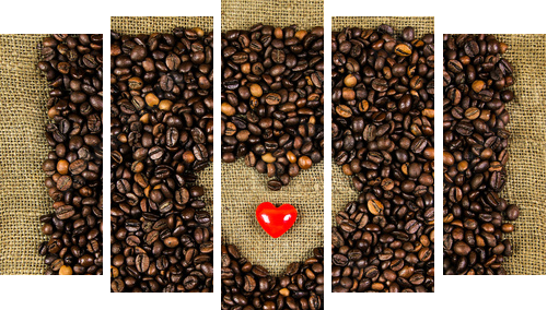 Małe serce na ziarna kawy - Obraz pięcioczęściowy, Pentaptyk