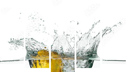 Świeże cytryny Bryzgają w wodzie Odizolowywającej na Białym tle - Obraz pięcioczęściowy, Pentaptyk