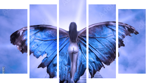 kobieta ze skrzydłami farafalla - Obraz pięcioczęściowy, Pentaptyk