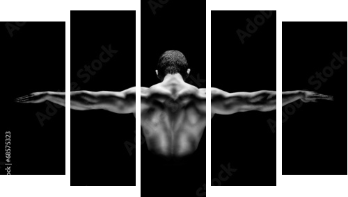 zdrowy muskularny mężczyzna z rękami wyciągniętymi na białym tle - Obraz pięcioczęściowy, Pentaptyk