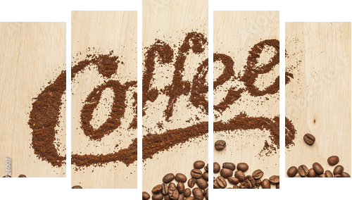 Typografia zmielonej kawy - Obraz pięcioczęściowy, Pentaptyk