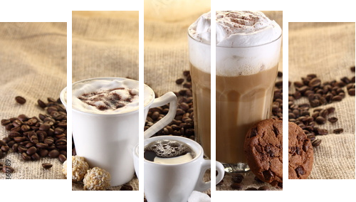 Kaffee, Espresso, Poplamione mleko - Obraz pięcioczęściowy, Pentaptyk