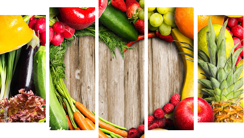 Warzywa i owoce w kształcie serca - Obraz pięcioczęściowy, Pentaptyk