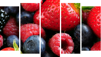 Kosz pełen soczystych owoców - Obraz pięcioczęściowy, Pentaptyk