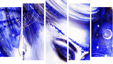 kobieta portret .abstract akwarela .fashion tło - Obraz pięcioczęściowy, Pentaptyk