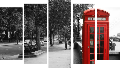 Park w Londynie – Butka Telefoniczna - Obraz pięcioczęściowy, Pentaptyk