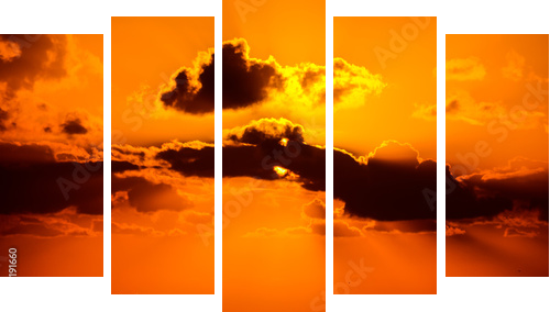 Tropikalny zachód słońca - Obraz pięcioczęściowy, Pentaptyk