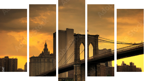 Most Brookliński słońca - Obraz pięcioczęściowy, Pentaptyk