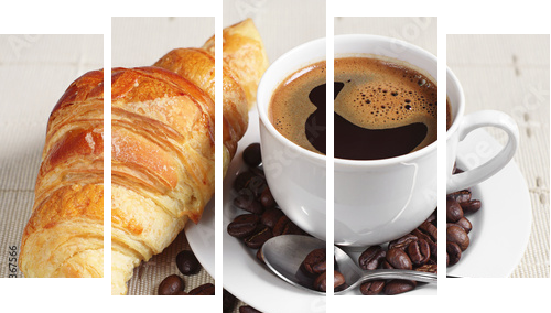 Śniadania - rogalik z kawą - Obraz pięcioczęściowy, Pentaptyk