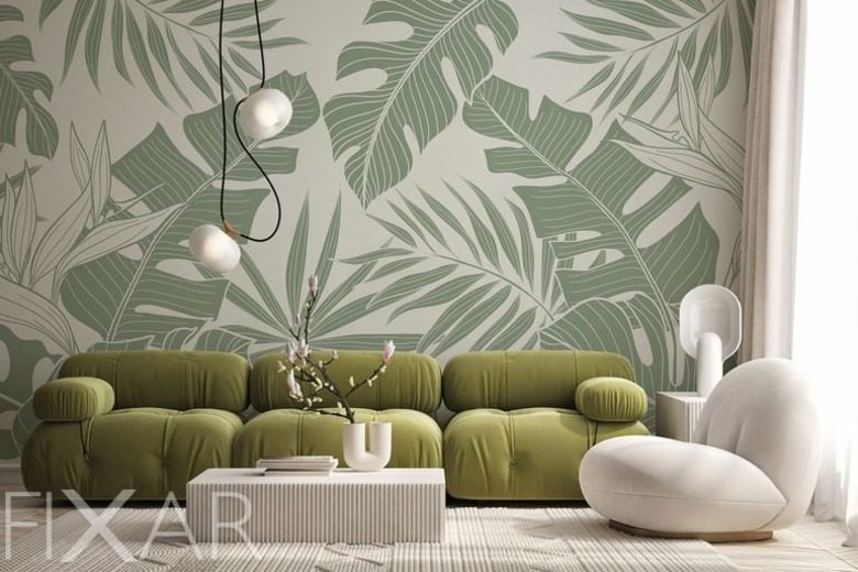 Egzotyczny salon w lisciach monstery do salonu fototapety fixar 3