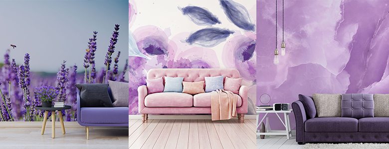 Fototapety do salonu z fioletowymi dodatkami inspiracje
