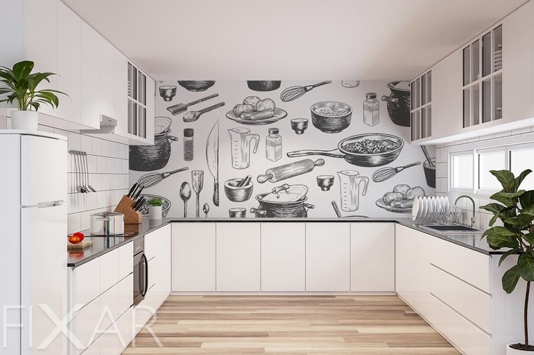 Fototapety Kuchenny świat w rysunkowym stylu