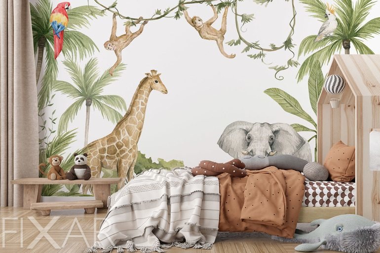 Fototapety Egzotyczna dżungla ze zwierzętami dla dzieci