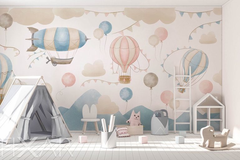 Fototapety Pastelowe balony w bajkowej podróży