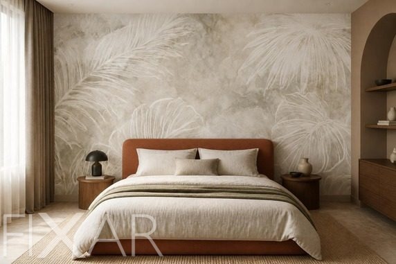 Quiet-luxury-w-dekoracji-sciennej-z-motywem-lisci-do-sypialni-fototapety-fixar
